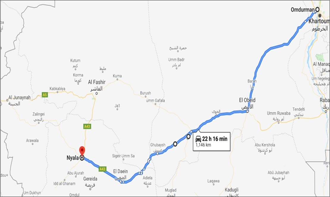 Case I Alternative route (Omdurman-Bara-Ghubaysh-El Daein-Nyala)