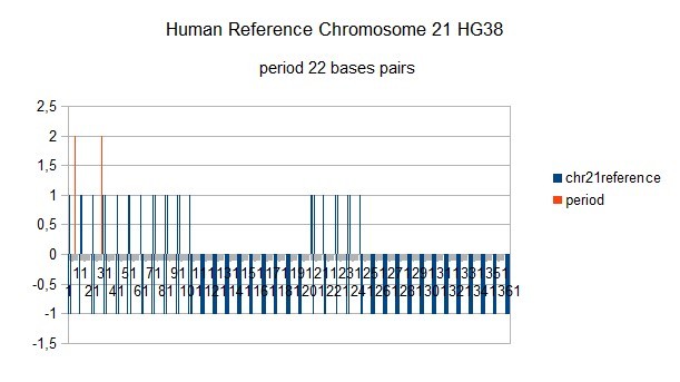 Confirmation of a 22bp period in the whole HG38 human reference chromosome21 -vertical genomic binary code -III-)