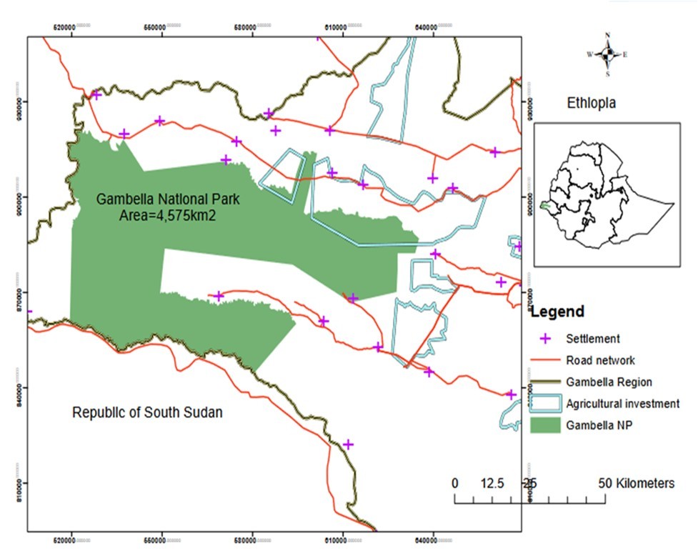 Location of Gambella National Park within Gambella Peoples National Regional State ((Rolkier, 2021)