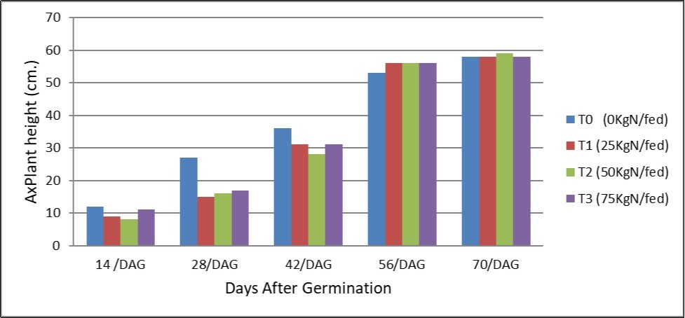 Effect of different Nitrogen levels on the average plant height (cm) of Sorghum at Alkadaro-Sudan (2014).